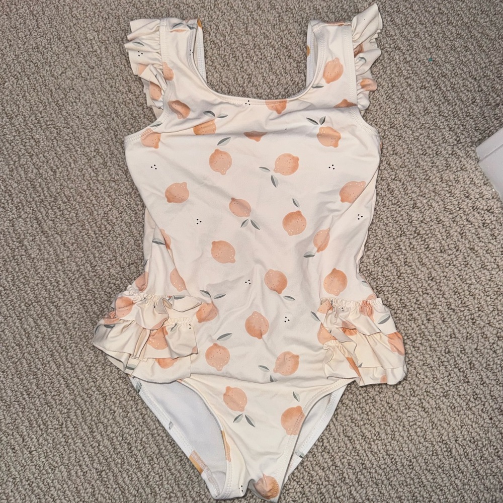 Girls Petit Lem Cream and Orange Swimsuit